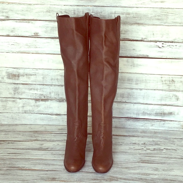 Delman Sofie Brown Leather Over Knee High Boots